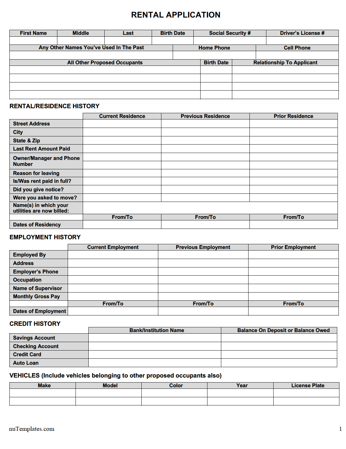 rental application form template img