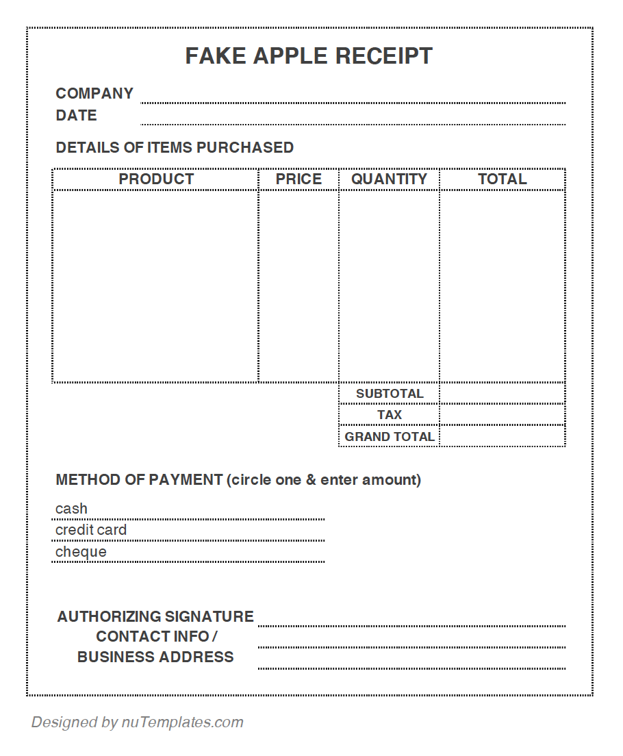 Fake Store Receipt Template