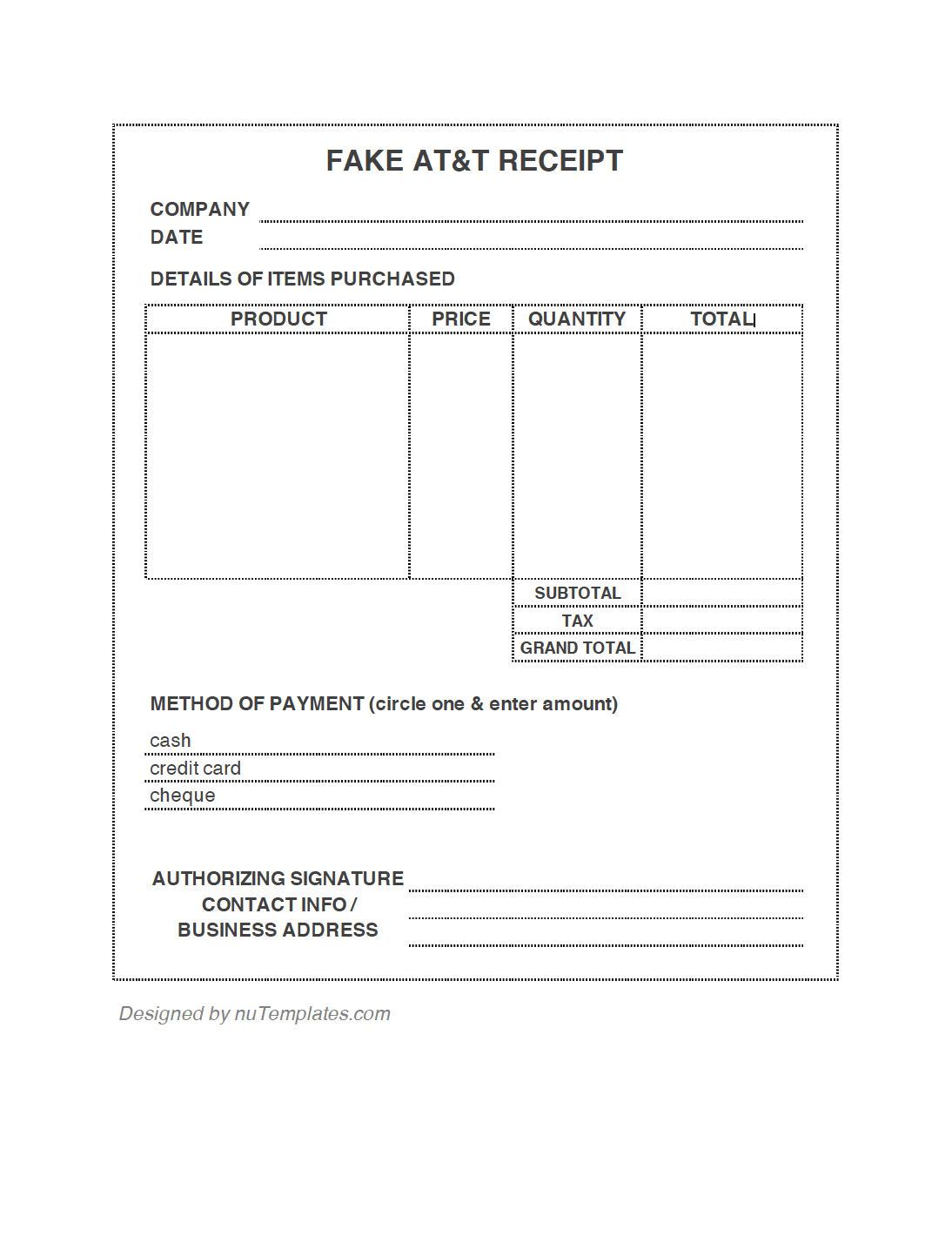 Downloadable Fake At T Bill Template