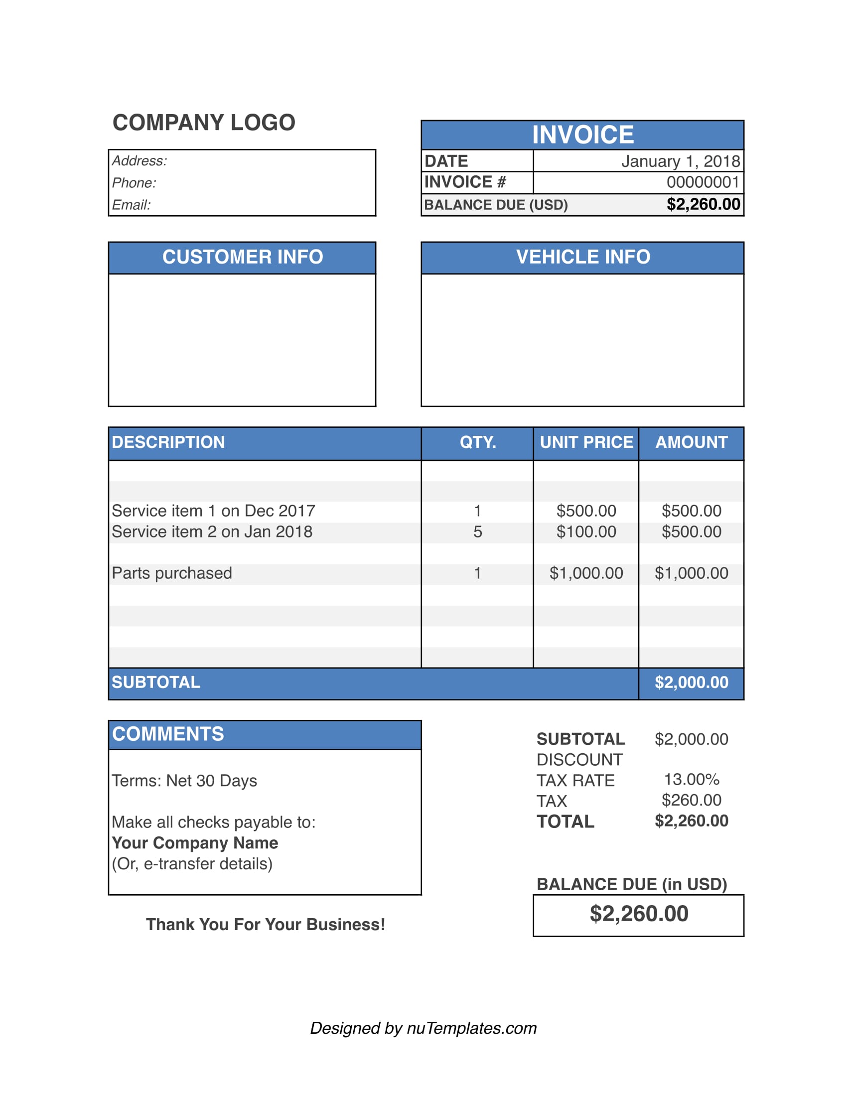 auto repair invoice template img