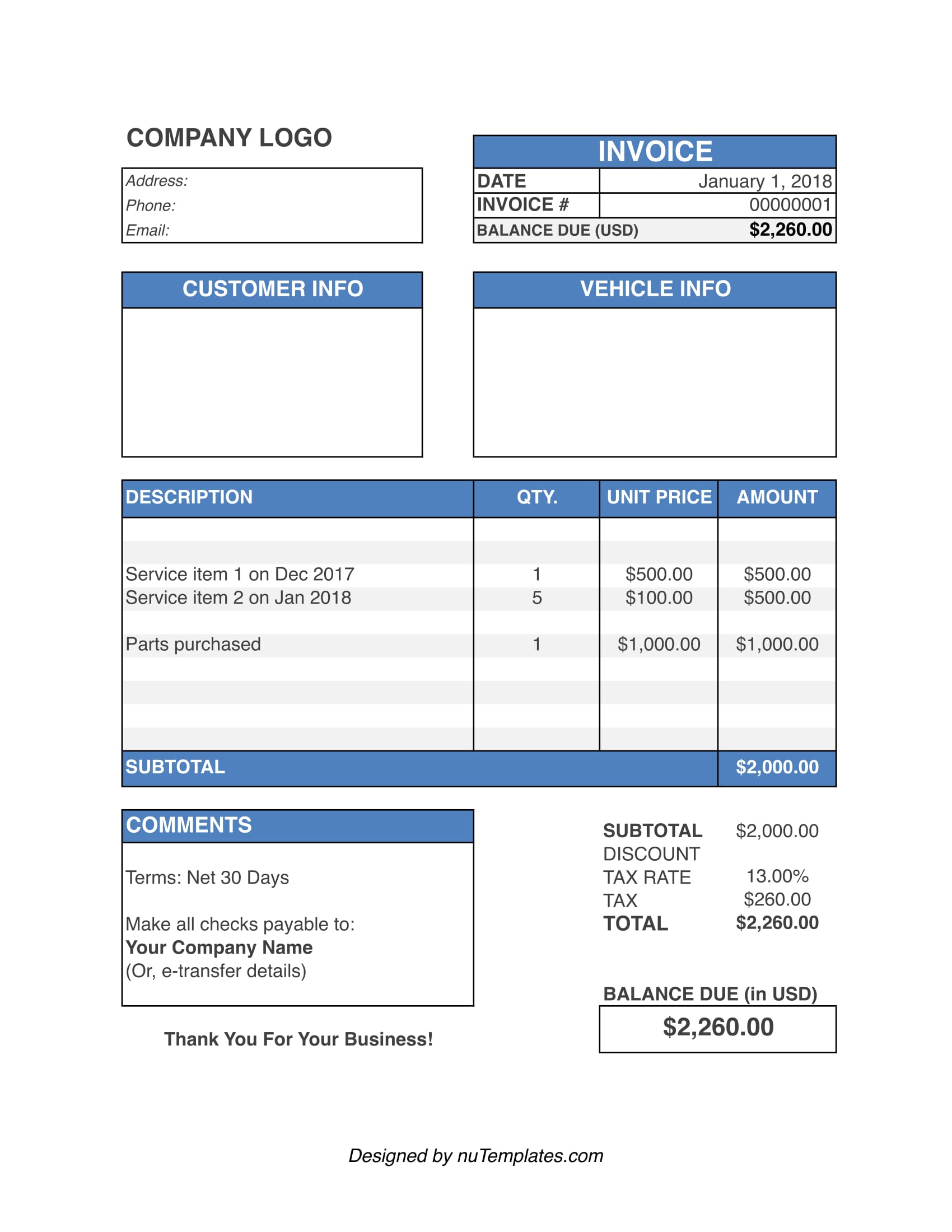 Auto Repair Invoice Template Auto Repair Invoices nuTemplates