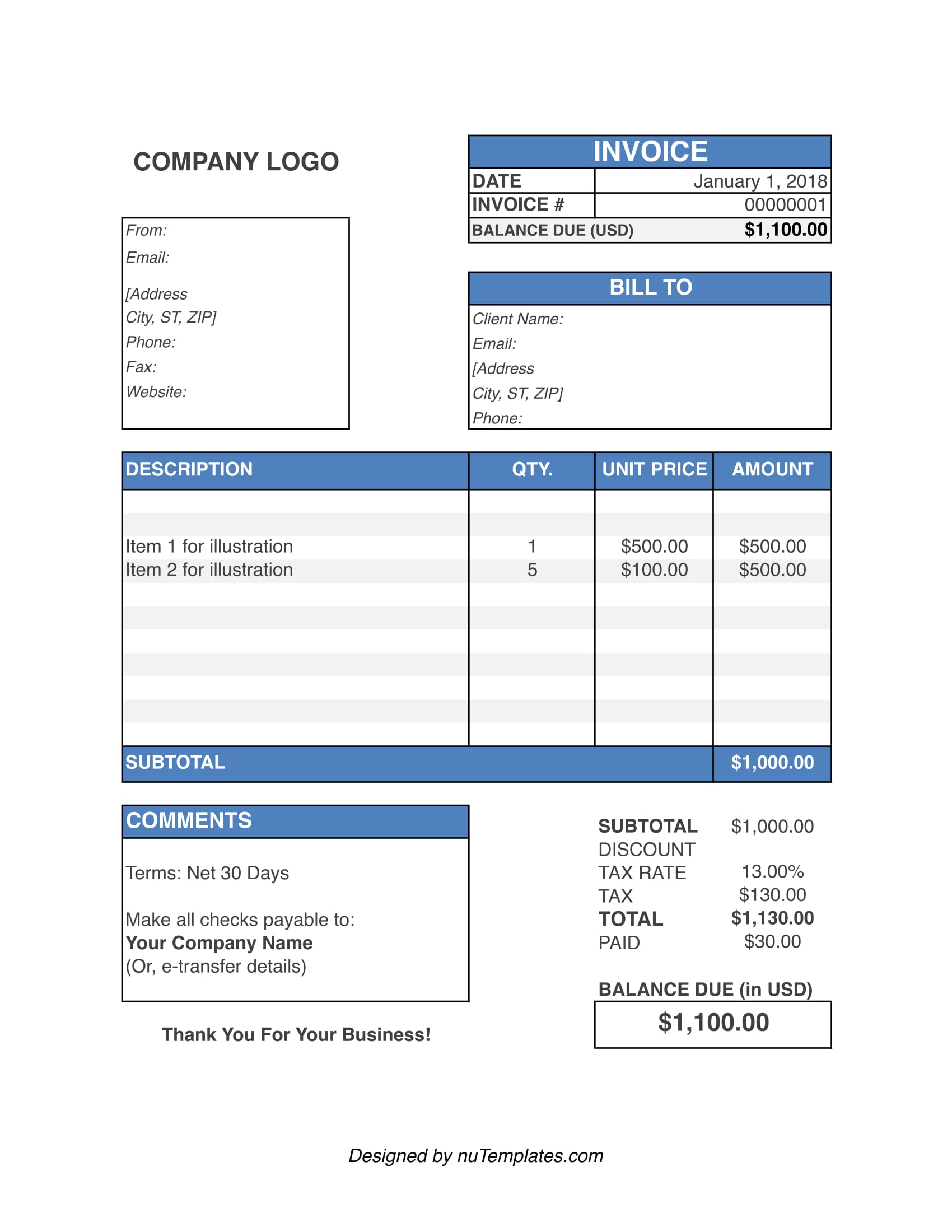 free billing invoice template excel pdf word doc - get free printable ...