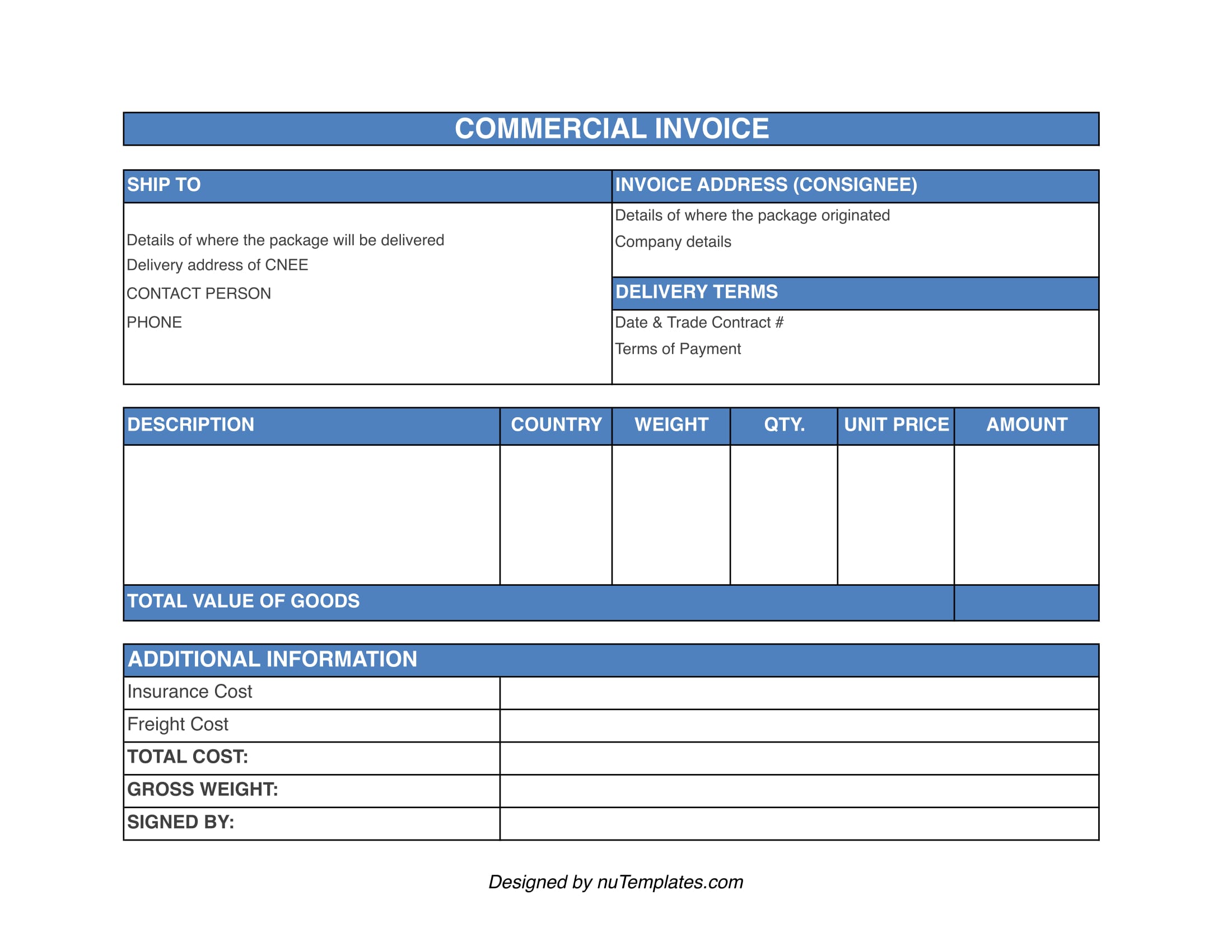 Commercial Invoice Template Commercial Invoices nuTemplates