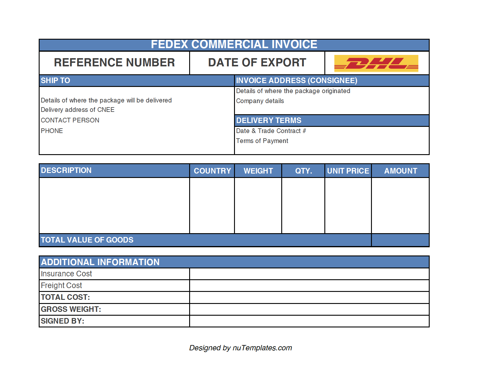 DHL commercial invoice template img