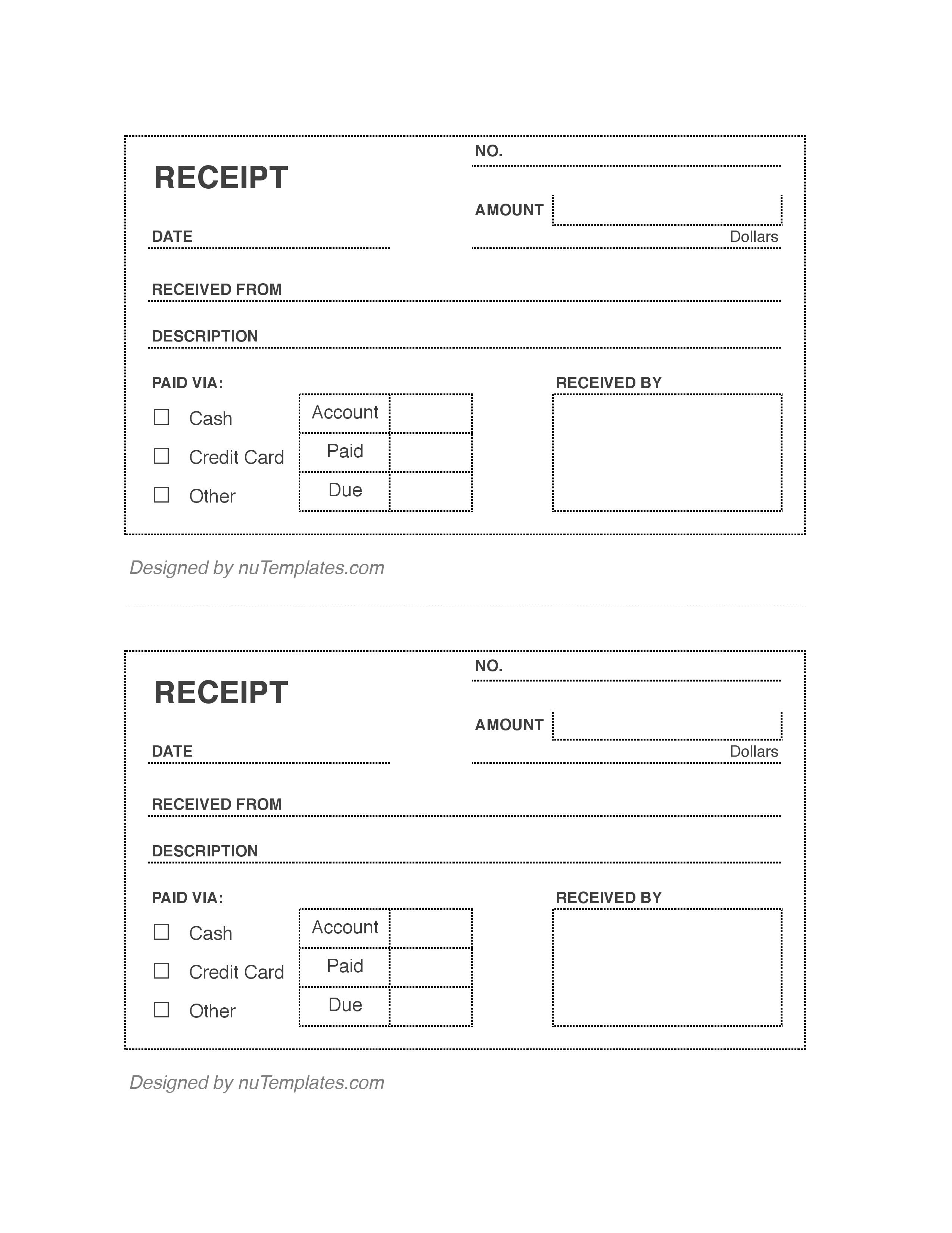 Printable Downloadable Receipt Template