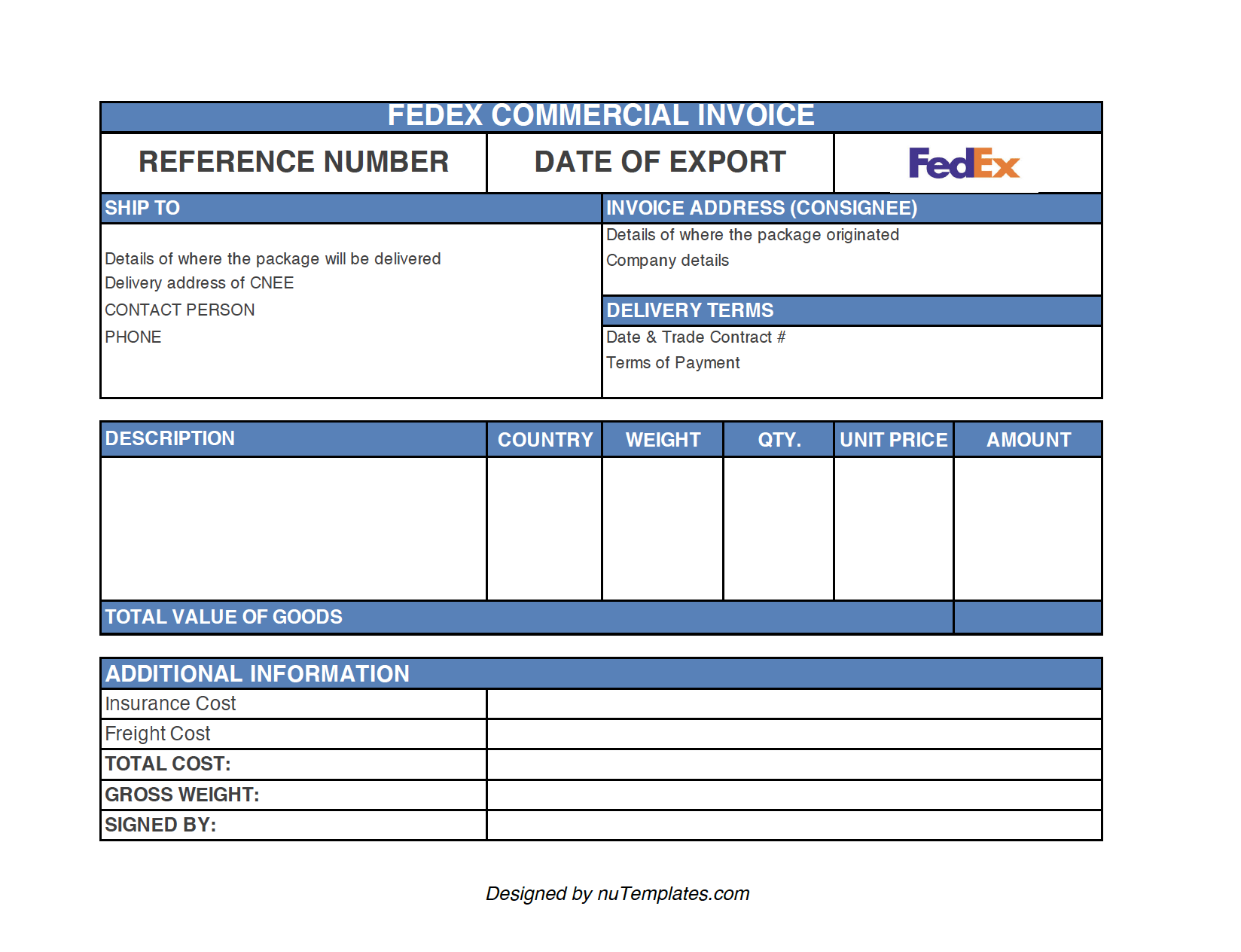 FedEx Commercial Invoice Template FedEx Invoices NuTemplates