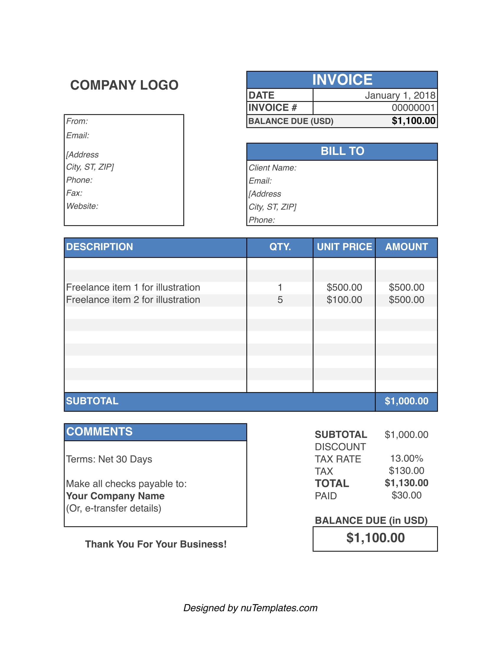 Simple Freelance Invoice Template