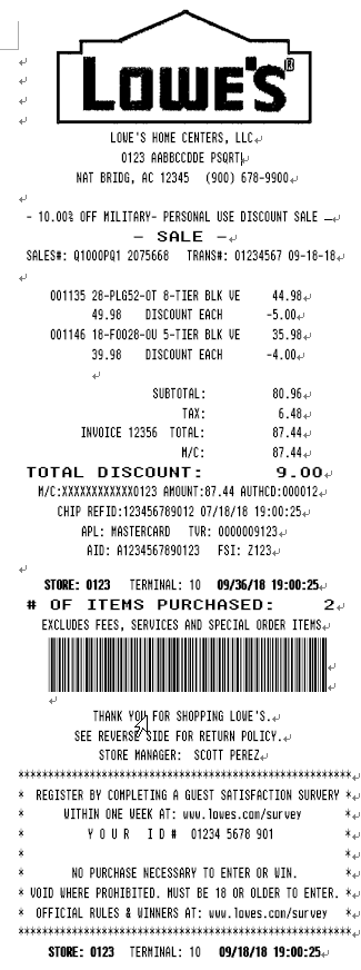 Lowes Receipt Example 