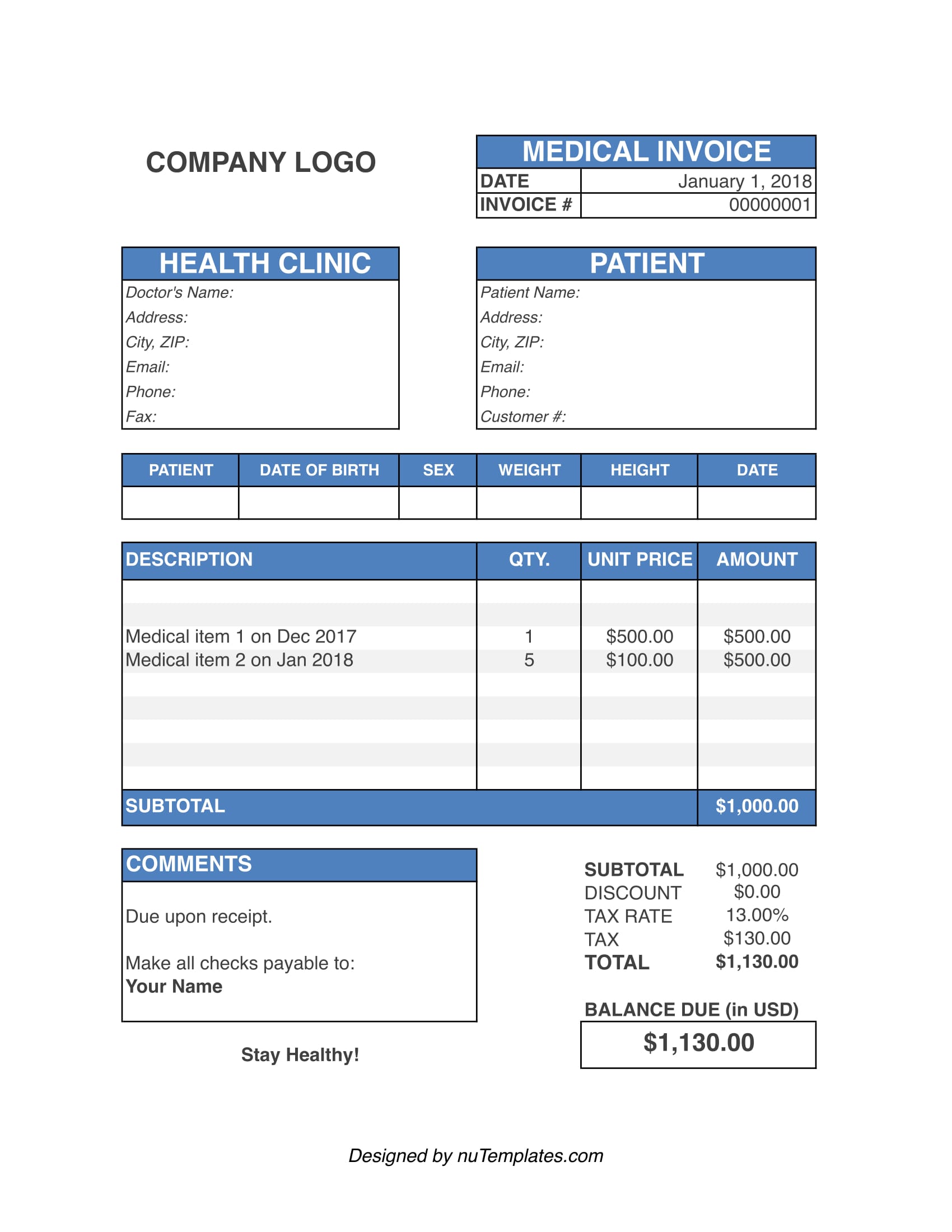 Hospital Bill Template Word