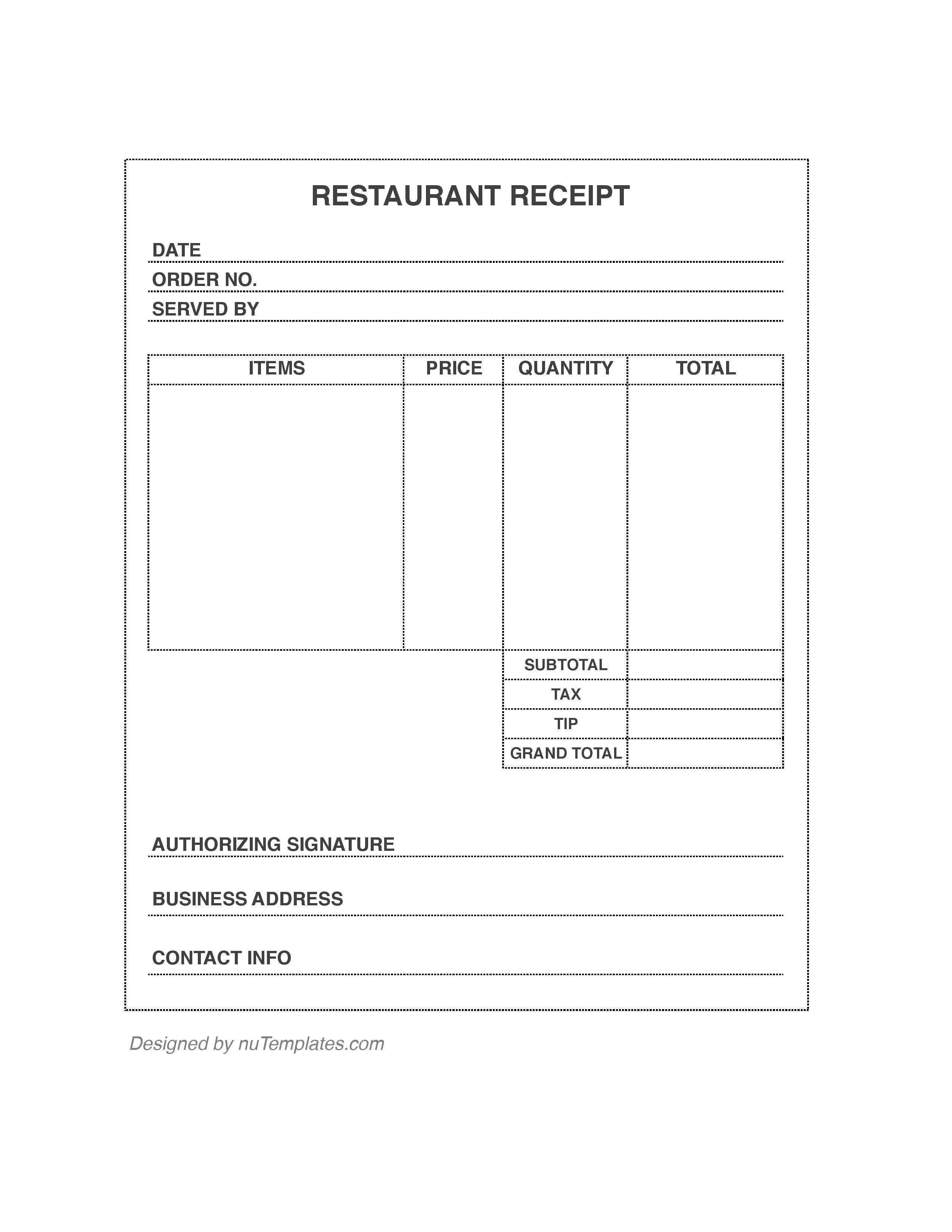 restaurant receipt sample