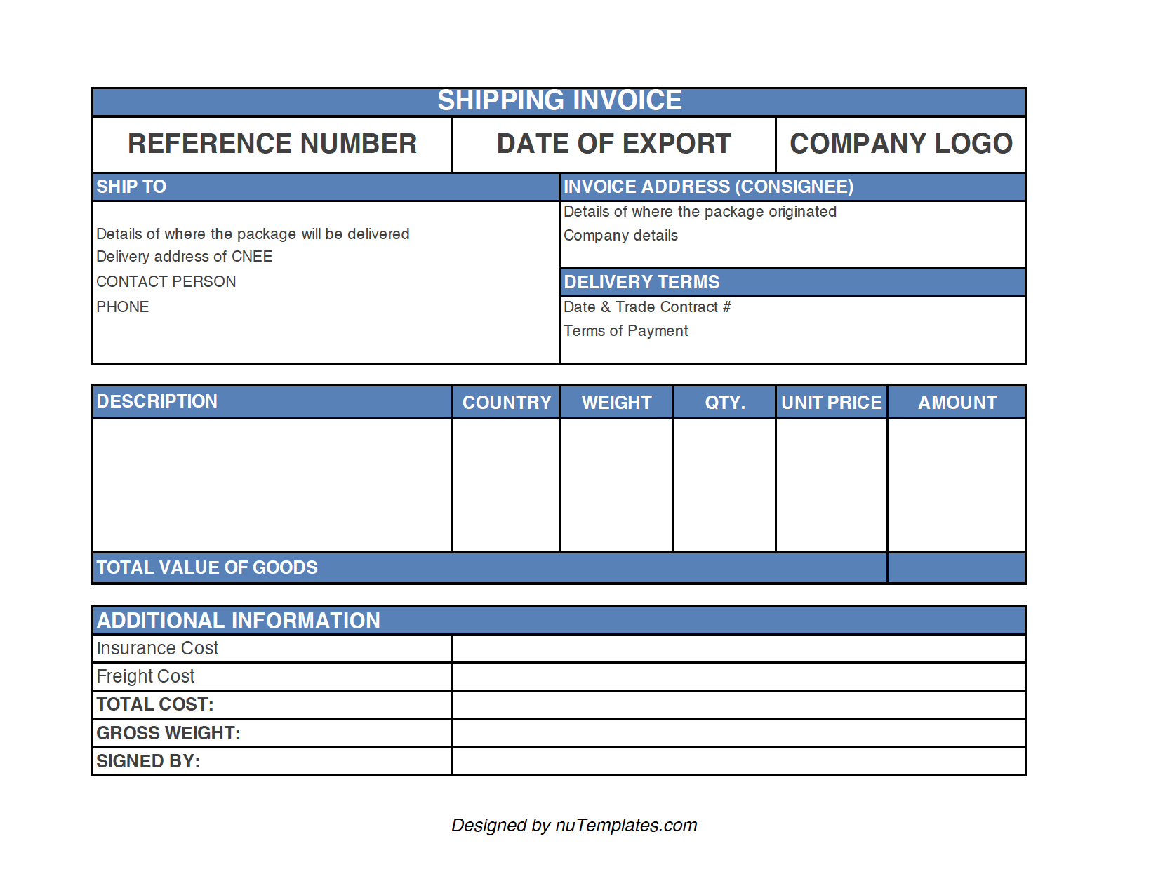 Shipping Invoice Template Shipping Invoices nuTemplates