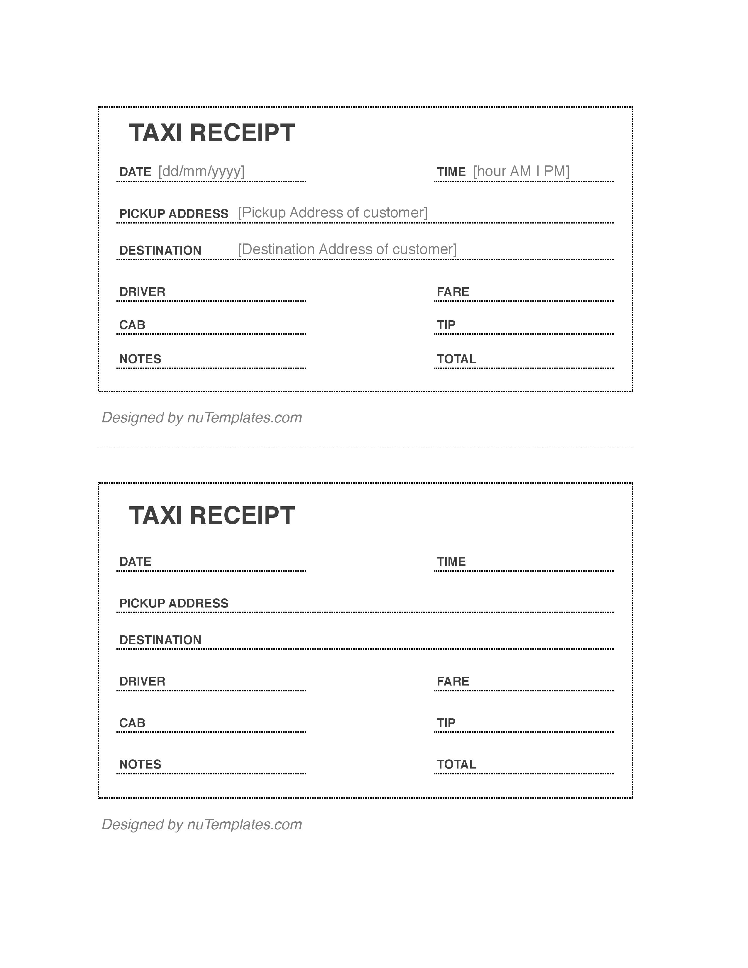 Printable Taxi Receipt Printable Word Searches